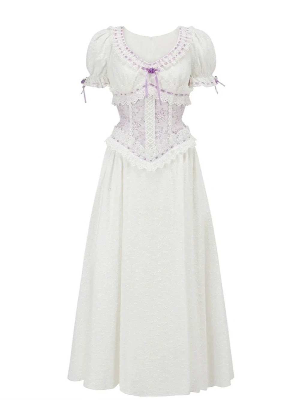 LaceMadeWhite and Lavender Lace Corset Maxi Dress - Women's M
